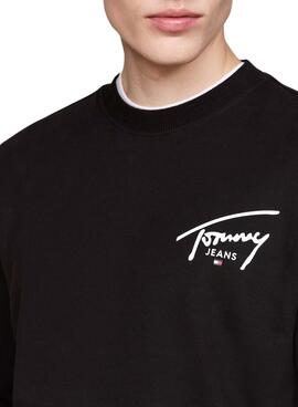 Sudadera Tommy Jeans Logo Signature Crew schwarz für Herren