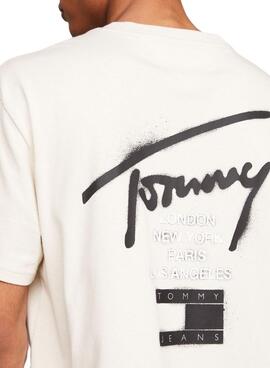 Tommy Jeans Graffiti Beige T-Shirt für Männer