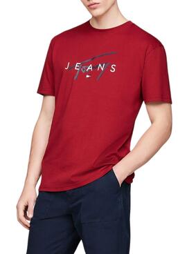 T-Shirt Tommy Jeans Signature Twist rotes für Männer