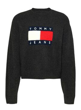 Tommy Jeans Flag grau melange Wolljersey für Frauen