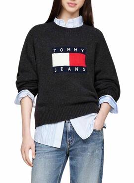 Tommy Jeans Flag grau melange Wolljersey für Frauen