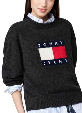 Tommy Jeans Flag grau melange Wolljersey für Frauen