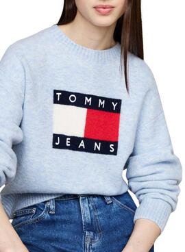 Tommy Jeans Flag Wollmelange Jersey in Blau für Damen