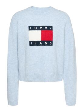 Tommy Jeans Flag Wollmelange Jersey in Blau für Damen