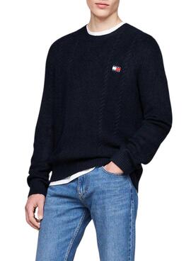 Tommy Jeans Cable Knit marineblaues Trikot für Männer