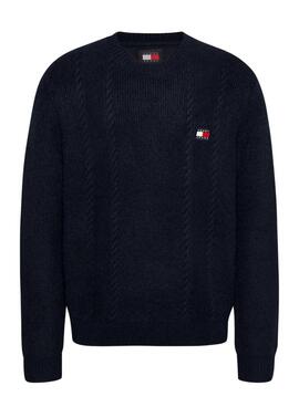 Tommy Jeans Cable Knit marineblaues Trikot für Männer