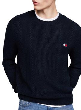 Tommy Jeans Cable Knit marineblaues Trikot für Männer