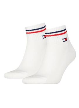 2er Pack Tommy Jeans Quarter weiße Socken für Frauen und Männer