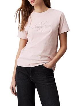 T-Shirt Calvin Klein Jeans Chenille Pink für Frauen