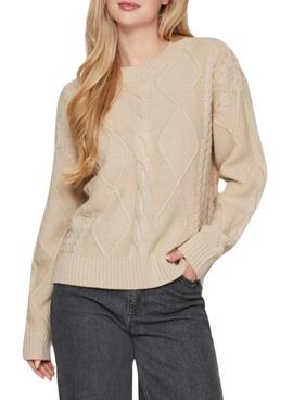 Pullover Vila Vilou beige mit verknotetem Strick für damen