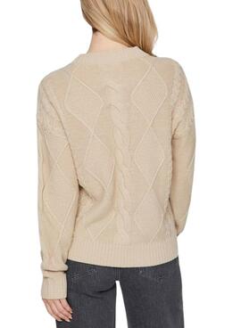 Pullover Vila Vilou beige mit verknotetem Strick für damen