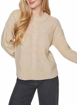 Pullover Vila Vilou beige mit verknotetem Strick für damen