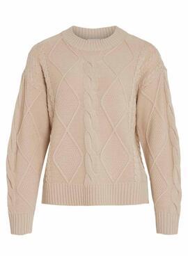 Pullover Vila Vilou beige mit verknotetem Strick für damen