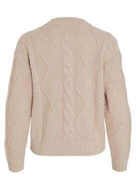 Pullover Vila Vilou beige mit verknotetem Strick für damen