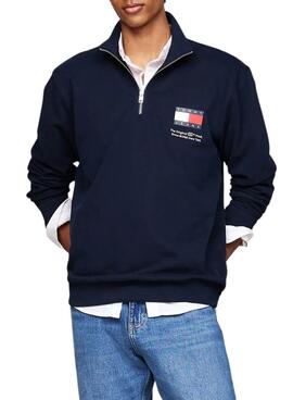 Pullover Tommy Jeans Half Zip in Marineblau für männer