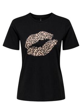 T-Shirt Only Lola Leoparden Lippen schwarz für damen