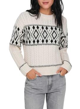 Pullover Only Marent weiß und schwarz für damen