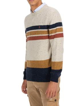 Pullover El Pulpo meliert gestreift beige für herren