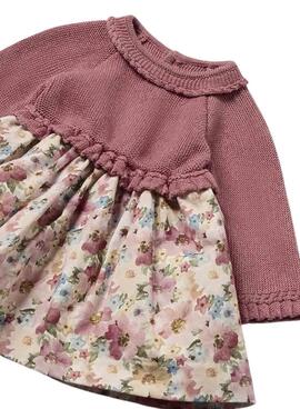 Kleid Mayoral kombinierter Tricot rosa Blumen für babys