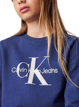 Sweatshirt Calvin Klein Monogramm blau für Kinder