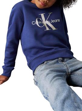 Sweatshirt Calvin Klein Monogramm blau für Kinder