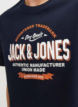 T-Shirt Jack and Jones Logo Marineblau für jungen