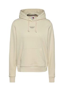 Sudadera Tommy Jeans Essential Logo mit Kapuze in Beige für frauen