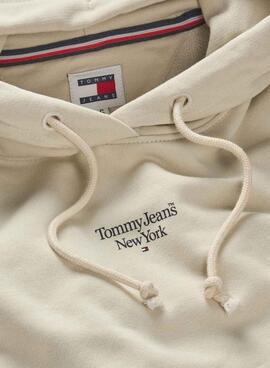 Sudadera Tommy Jeans Essential Logo mit Kapuze in Beige für frauen