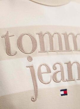 Sweatshirt Tommy Jeans Logo Streifen Relaxed Beige für damen