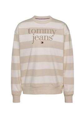 Sweatshirt Tommy Jeans Logo Streifen Relaxed Beige für damen