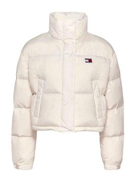 Puffermantel Tommy Jeans Alaska Flaggenrücken weiß für damen