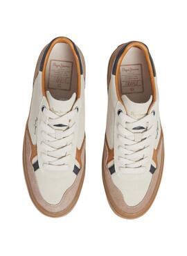 Sneaker Pepe Jeans Travis Retro Weiß und Beige für männer