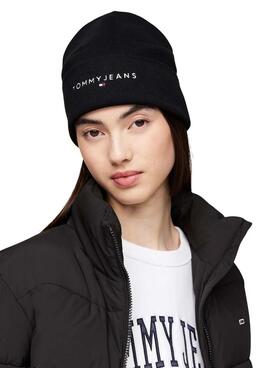 Mütze Tommy Jeans Logo bestickte schwarze für frauen