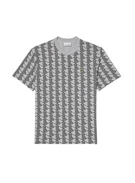 Graues Lacoste Monogramm-T-Shirt für männer