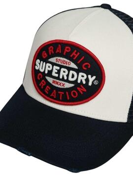 Kappe Superdry Mesh Trucker weiß und marineblau für männer