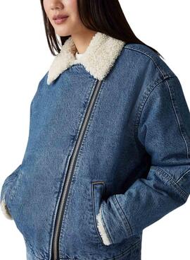 Denim Sherpa Flight Jacke Levis mit Schaffell für frauen