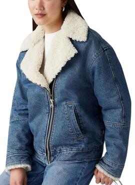 Denim Sherpa Flight Jacke Levis mit Schaffell für frauen