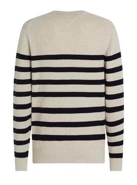 Pullover Tommy Hilfiger Structure Beige und Blaue Streifen für Männer