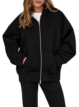 Sweatshirt Only Tanvi Oversize mit Reißverschluss Schwarz für Frauen