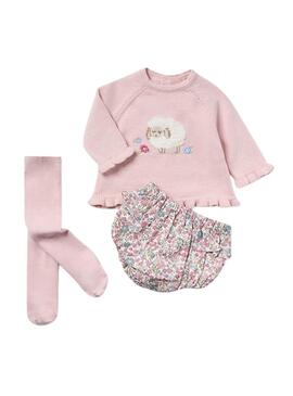 Set Mayoral Blumenpullover Rosa für baby