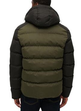 Gepolsterte Jacke Superdry mit Kapuze und Farbblock Sport Grün für Männer