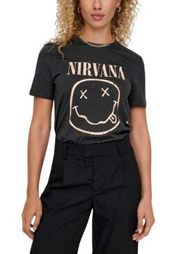 T-Shirt Only Nirvana Grau und Gelb für Frauen