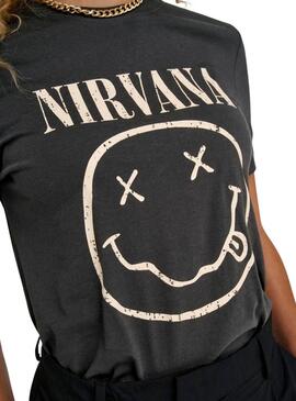 T-Shirt Only Nirvana Grau und Gelb für Frauen