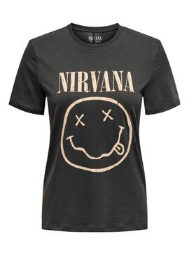 T-Shirt Only Nirvana Grau und Gelb für Frauen