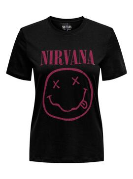 T-Shirt Only Nirvana Schwarz und Rosa für Frauen