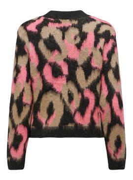 Pullover Only Wild Animal Print Rosa und Camel für Frauen