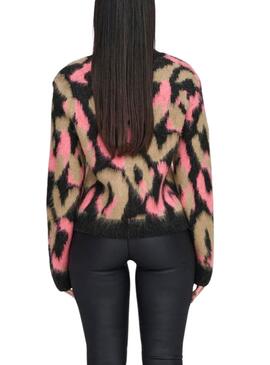 Pullover Only Wild Animal Print Rosa und Camel für Frauen