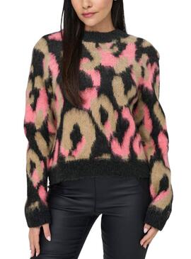 Pullover Only Wild Animal Print Rosa und Camel für Frauen