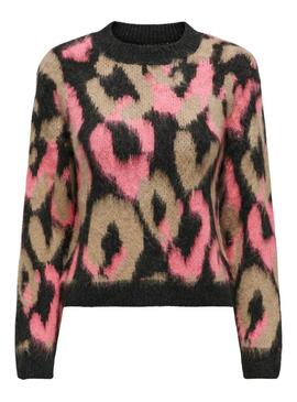 Pullover Only Wild Animal Print Rosa und Camel für Frauen