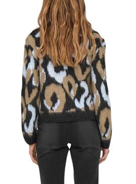 Pullover Only Wild Animal Print Rosa und Camel für Frauen